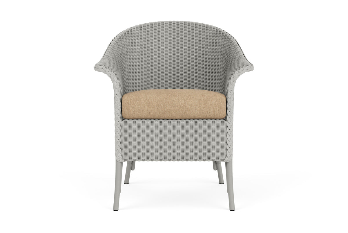 Lloyd Flanders Lloyd Loom Dining Armchair – 2x2 Weave in Platinum with Hayden Sand fabric