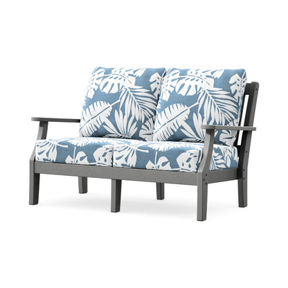 POLYWOOD Chinoiserie Deep Seating Loveseat in Slate Grey / Leaf Sky Blue