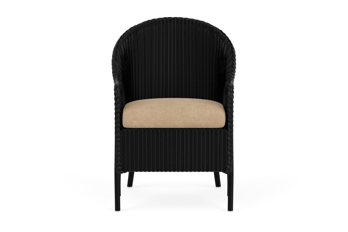 Lloyd Flanders Lloyd Loom Dining Armchair – 1x1 Weave in Ebony with Hayden Sand fabric