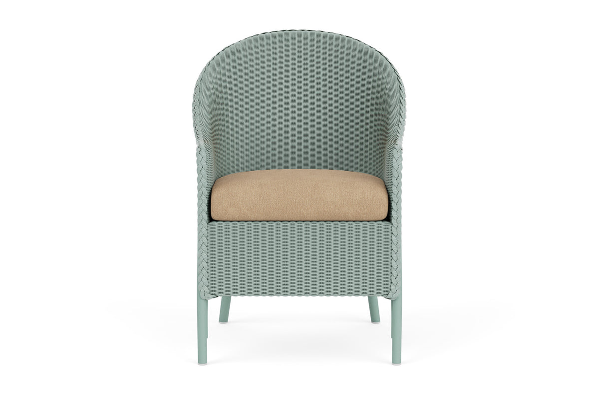 Lloyd Flanders Lloyd Loom Dining Armchair – 1x1 Weave in Sea Glass with Hayden Sand fabric