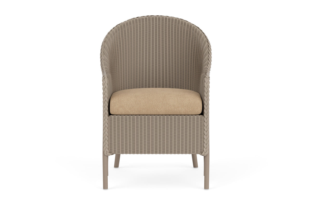 Lloyd Flanders Lloyd Loom Dining Armchair – 1x1 Weave in French Beige with Hayden Sand fabric