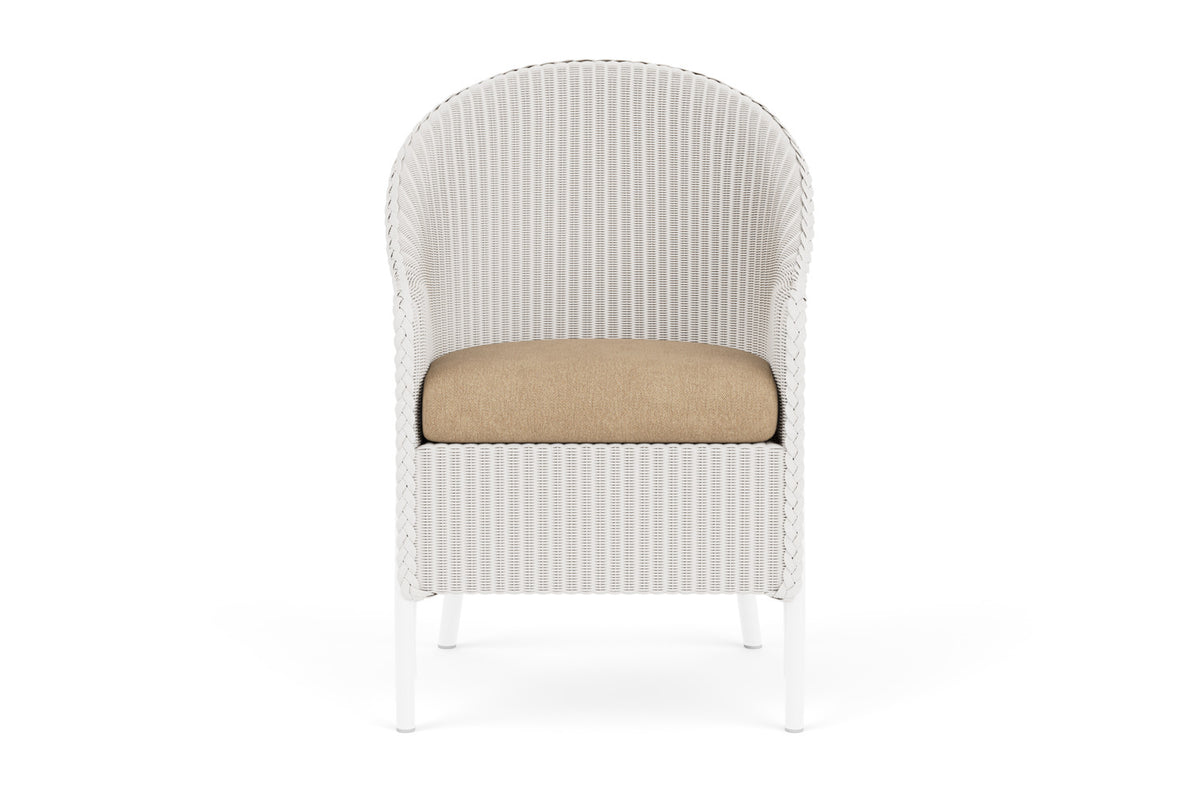 Lloyd Flanders Lloyd Loom Dining Armchair – 1x1 Weave in White with Hayden Sand fabric