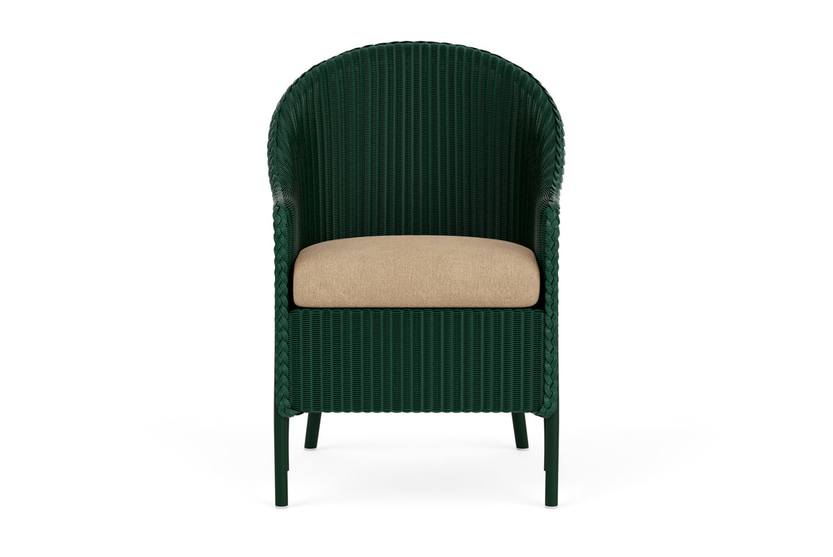 Lloyd Flanders Lloyd Loom Dining Armchair – 1x1 Weave in Woodland with Hayden Sand fabric