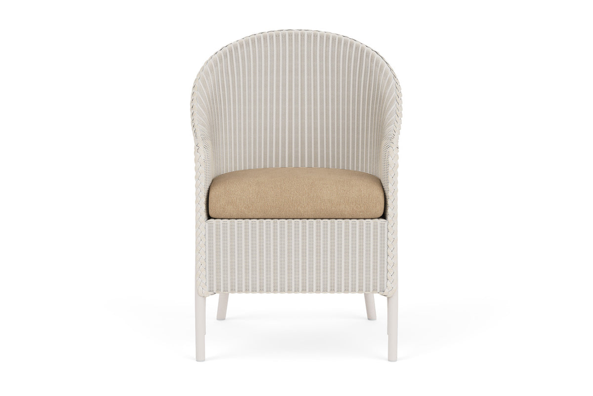 Lloyd Flanders Lloyd Loom Dining Armchair – 1x1 Weave in Antique White with Hayden Sand fabric