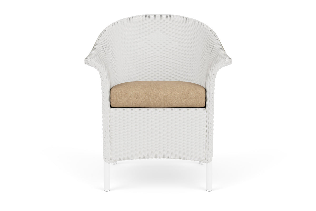 Lloyd Flanders Lloyd Loom Dining Armchair – 1x1 Weave in Matte White with Hayden Sand fabric