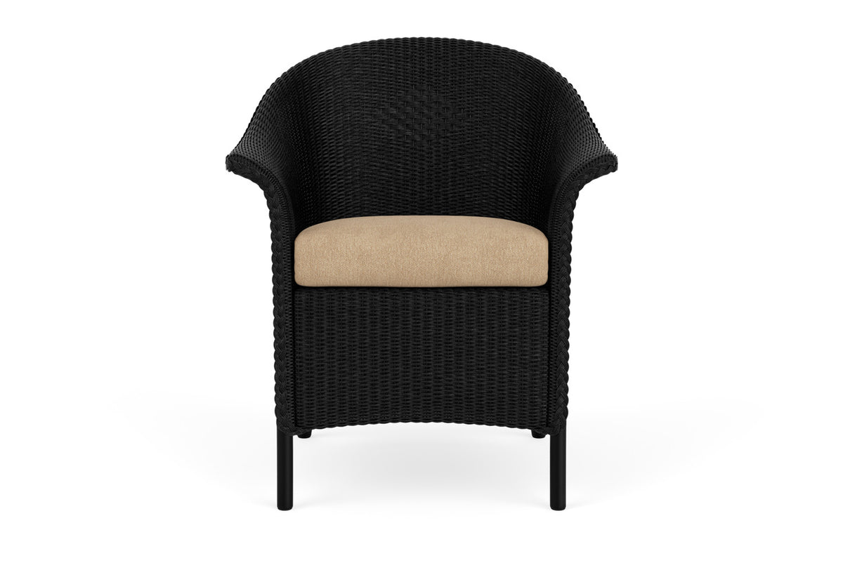 Lloyd Flanders Lloyd Loom Dining Armchair – 1x1 Weave in Ebony with Hayden Sand fabric
