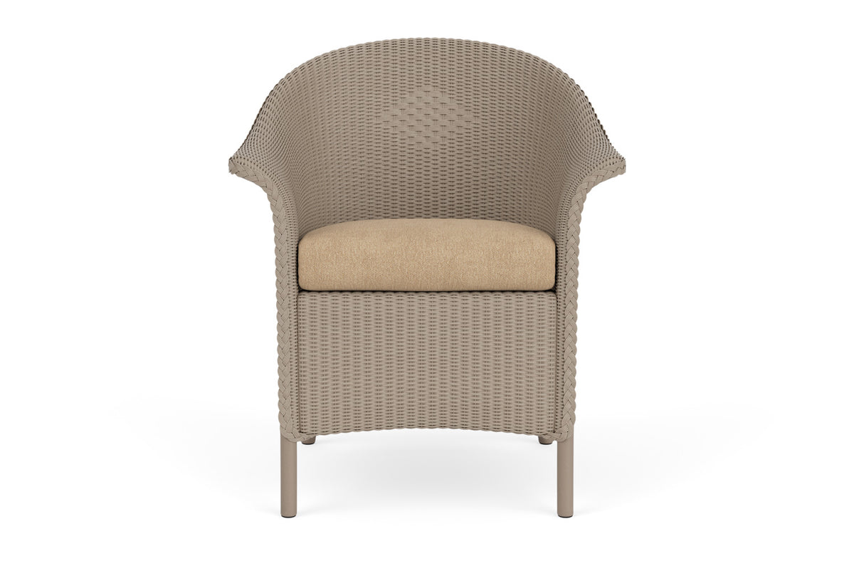 Lloyd Flanders Lloyd Loom Dining Armchair – 1x1 Weave in French Beige with Hayden Sand fabric