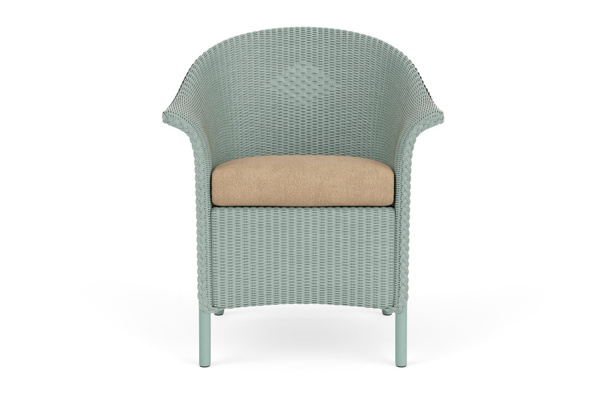Lloyd Flanders Lloyd Loom Dining Armchair – 1x1 Weave in Sea Glass with Hayden Sand fabric