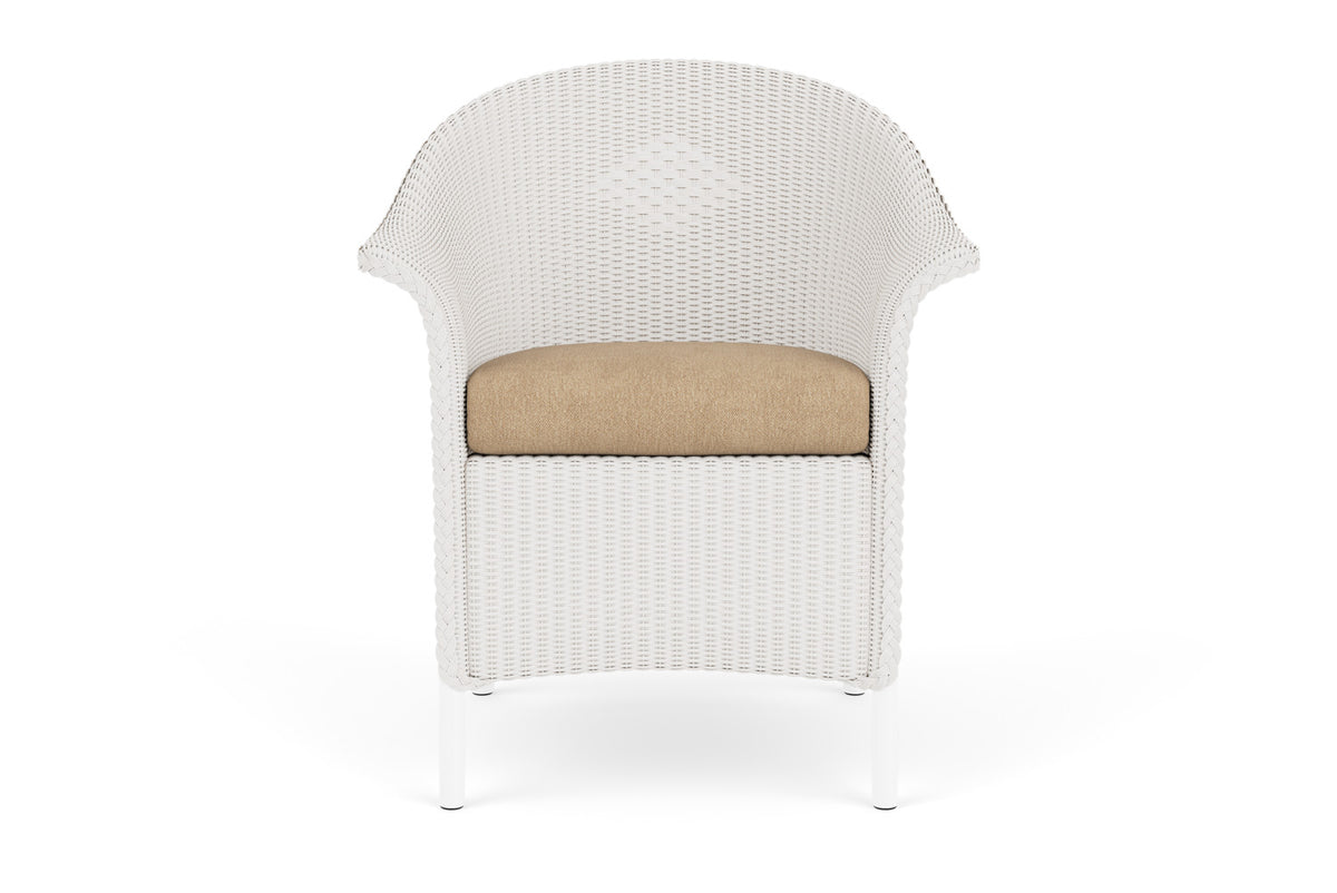 Lloyd Flanders Lloyd Loom Dining Armchair – 1x1 Weave in White with Hayden Sand fabric