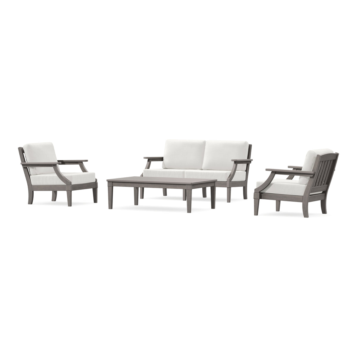 POLYWOOD PW Designer Series Estate Lounge 4-Piece Loveseat Set in Driftwood / Natural Linen