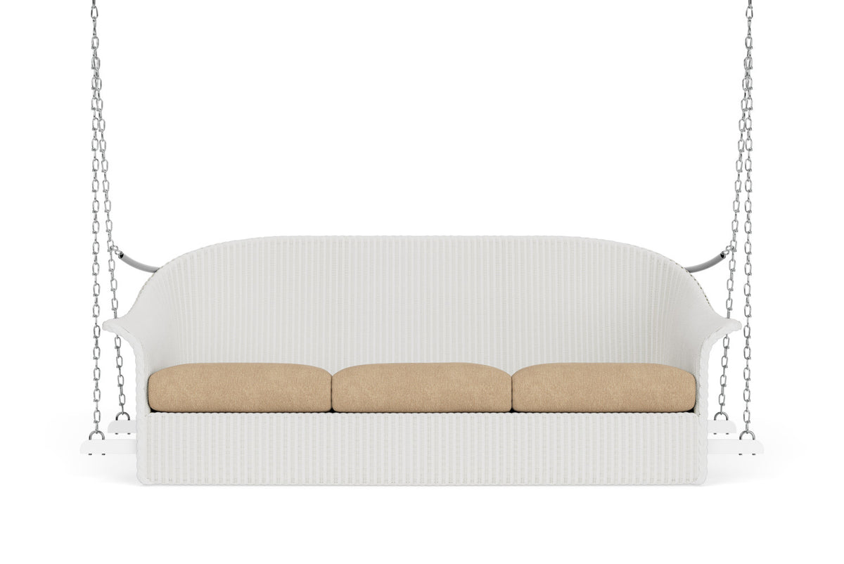 Lloyd Flanders Lloyd Loom 3-Seat Sofa Swing – 1x1 Weave in Matte White with Hayden Sand fabric