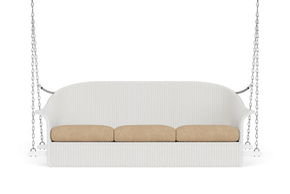 Lloyd Flanders Lloyd Loom 3-Seat Sofa Swing – 1x1 Weave in Matte White with Hayden Sand fabric