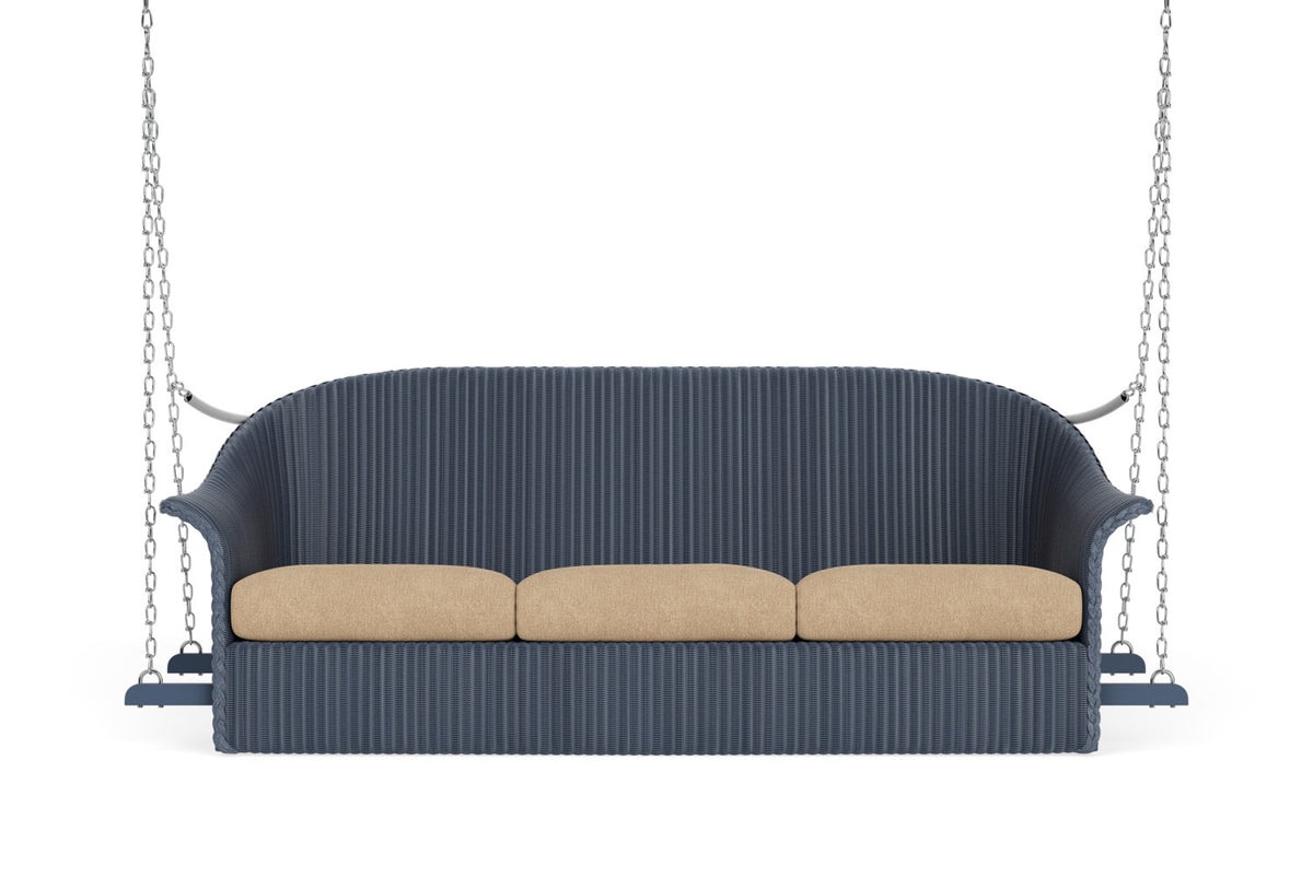 Lloyd Flanders Lloyd Loom 3-Seat Sofa Swing – 1x1 Weave in Denim Blue with Hayden Sand fabric