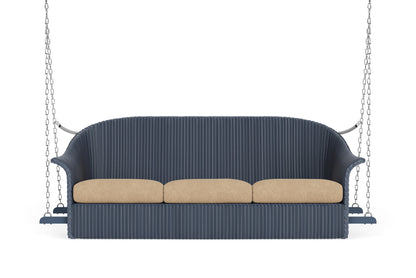 Lloyd Flanders Lloyd Loom 3-Seat Sofa Swing – 1x1 Weave in Denim Blue with Hayden Sand fabric