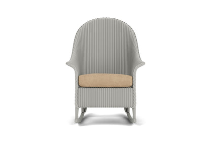 Lloyd Flanders Lloyd Loom High Back Porch Rocker – 1x1 Weave in Platinum with Hayden Sand fabric