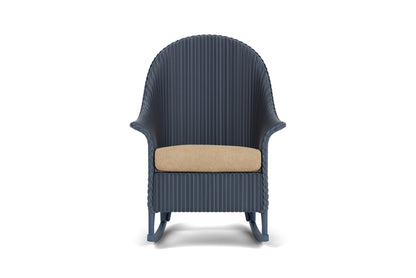 Lloyd Flanders Lloyd Loom High Back Porch Rocker – 1x1 Weave in Denim Blue with Hayden Sand fabric