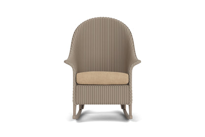 Lloyd Flanders Lloyd Loom High Back Porch Rocker – 1x1 Weave in French Beige with Hayden Sand fabric
