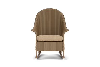 Lloyd Flanders Lloyd Loom High Back Porch Rocker – 1x1 Weave in Fawn with Hayden Sand fabric