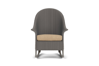 Lloyd Flanders Lloyd Loom High Back Porch Rocker – 1x1 Weave in Pewter with Hayden Sand fabric