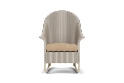 Lloyd Flanders Lloyd Loom High Back Porch Rocker – 1x1 Weave in Linen with Hayden Sand fabric