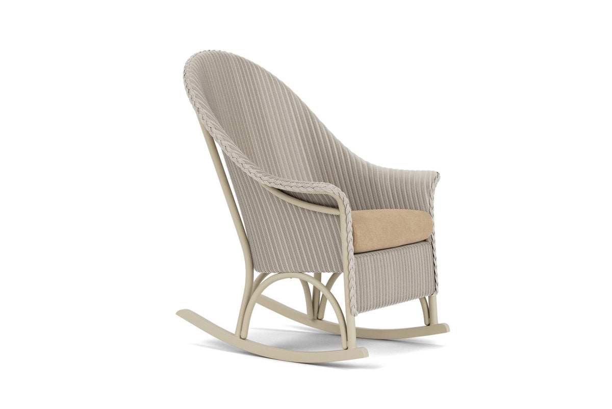Lloyd Flanders Lloyd Loom High Back Porch Rocker – 1x1 Weave in Linen with Hayden Sand fabric, view 3
