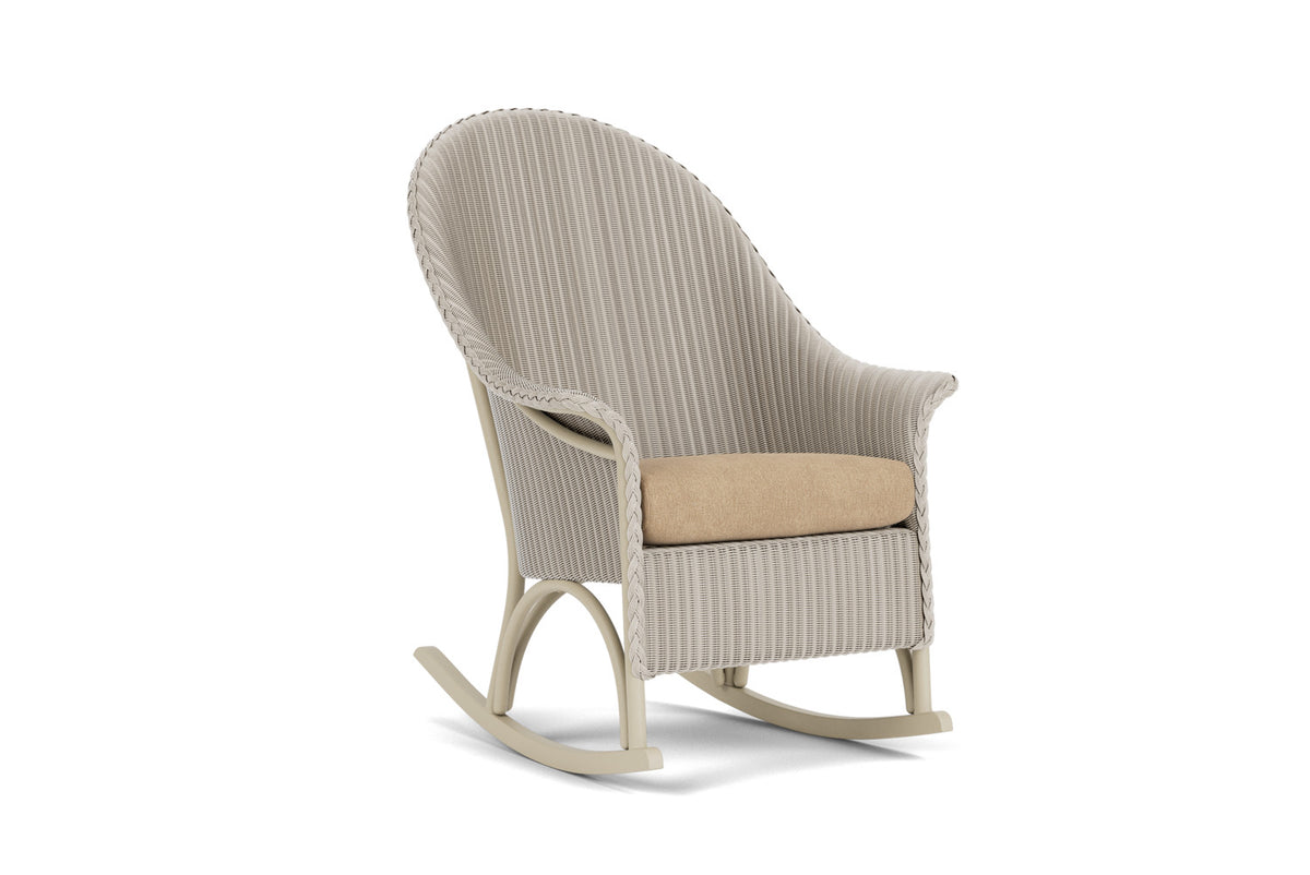 Lloyd Flanders Lloyd Loom High Back Porch Rocker – 1x1 Weave in Linen with Hayden Sand fabric, view 2