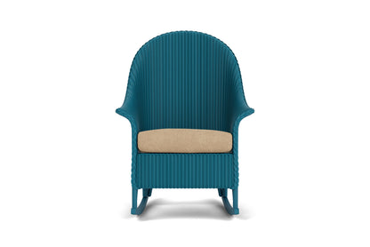 Lloyd Flanders Lloyd Loom High Back Porch Rocker – 1x1 Weave in Peacock with Hayden Sand fabric