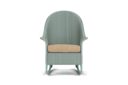 Lloyd Flanders Lloyd Loom High Back Porch Rocker – 1x1 Weave in Sea Glass with Hayden Sand fabric