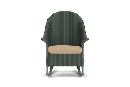 Lloyd Flanders Lloyd Loom High Back Porch Rocker – 1x1 Weave in Spruce with Hayden Sand fabric