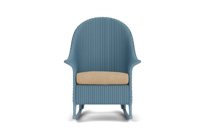 Lloyd Flanders Lloyd Loom High Back Porch Rocker – 1x1 Weave in Stillwater with Hayden Sand fabric