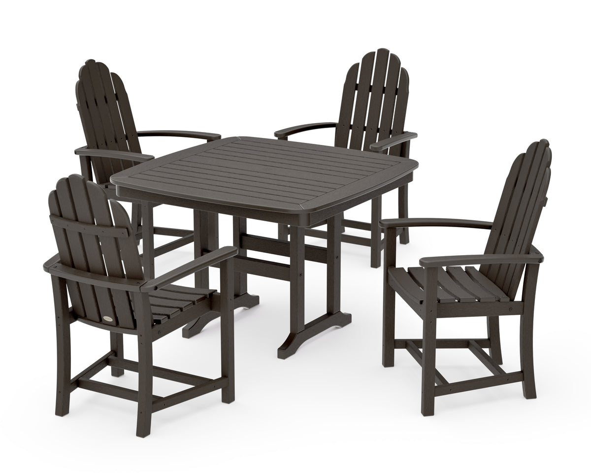 POLYWOOD Classic Adirondack 5-Piece Dining Set with Trestle Legs - 44" Table in Vintage Coffee