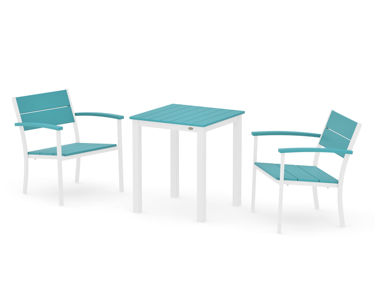 POLYWOOD Main Street 3-Piece Square Dining Set in White / Aruba