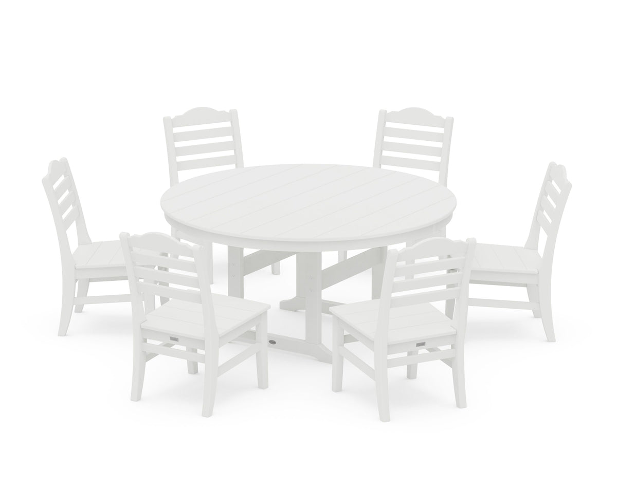 POLYWOOD Savannah 7-Piece Side Chair Round Farmhouse Dining Set in White