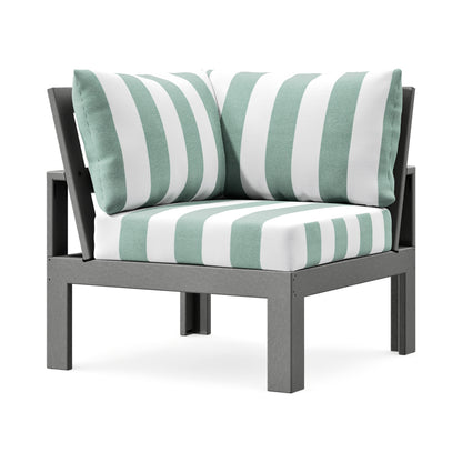 POLYWOOD Modular Corner Chair in Slate Grey / Cabana Stripe Glacier Spa