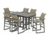 POLYWOOD EDGE Woven Arm Chair 7-Piece Farmhouse Bar Set in Slate Grey / Dune Grass
