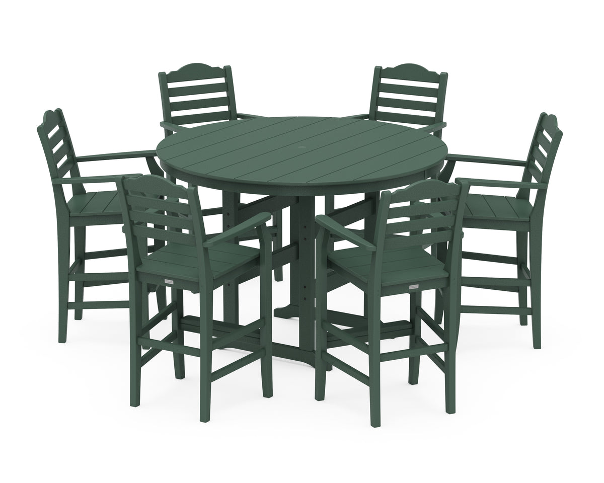 POLYWOOD Savannah 7-Piece Arm Chair Round Farmhouse Bar Set in Green