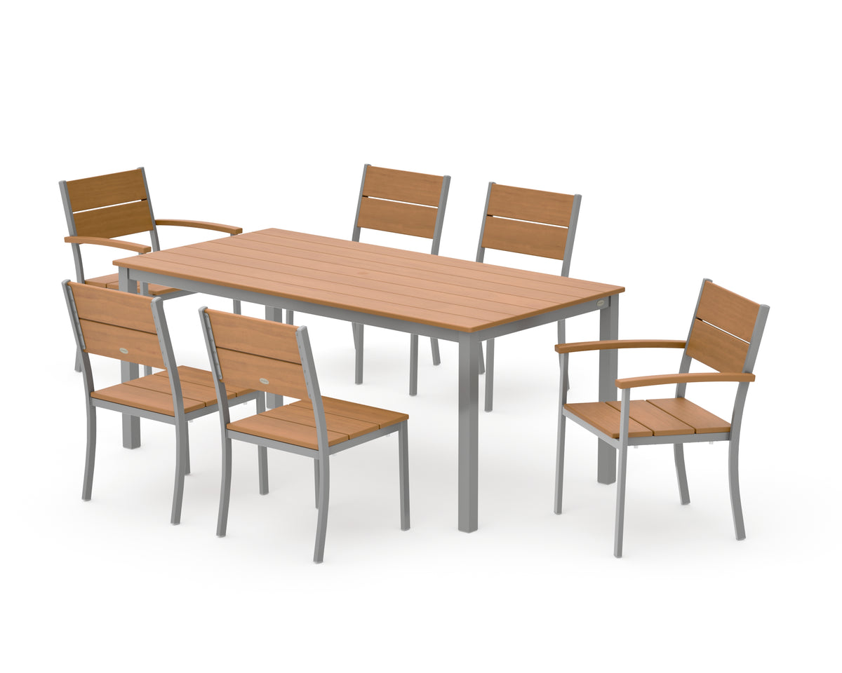 POLYWOOD Main Street 7-Piece Dining Set with Main Street 36" x 72" Dining Table in Silver / Natural