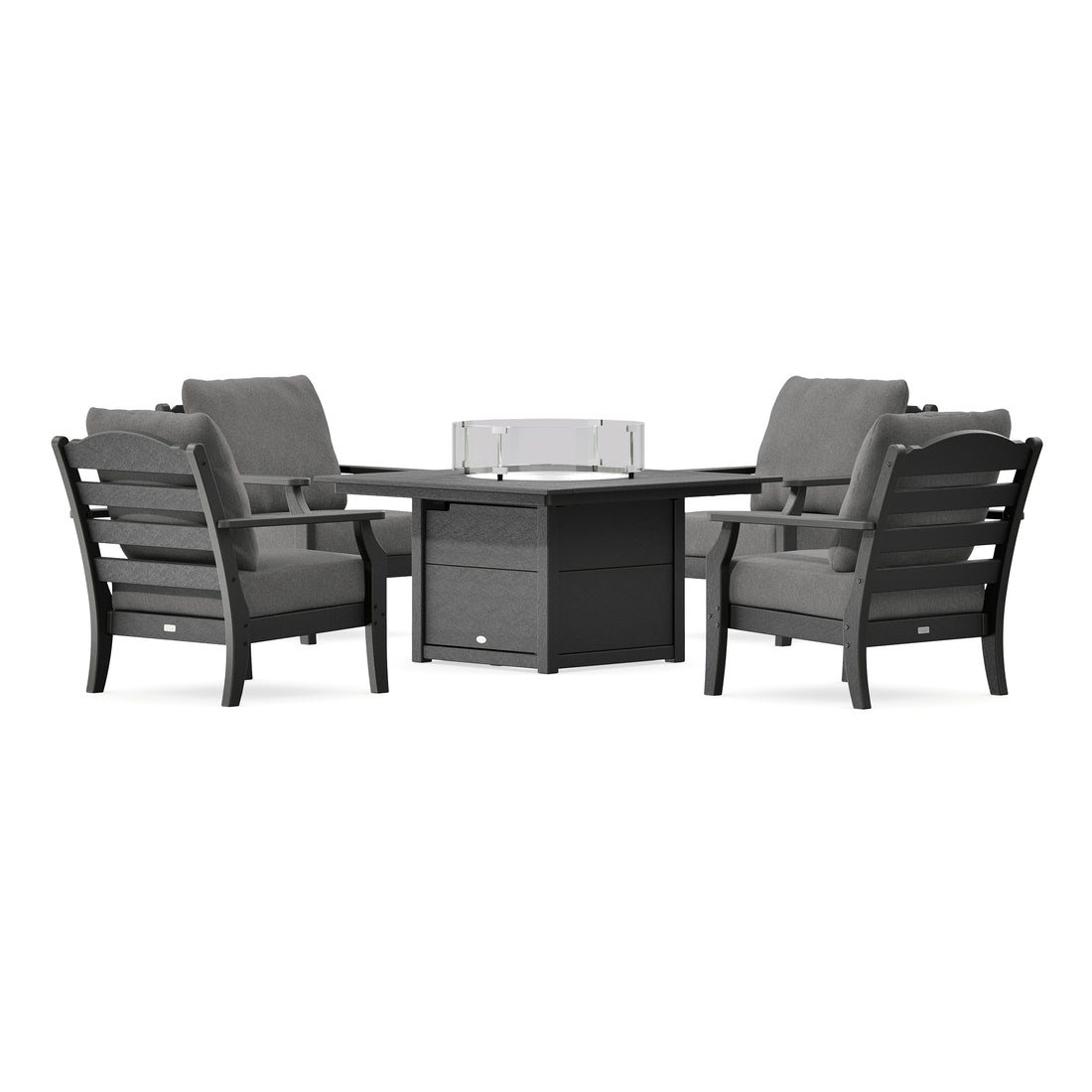 POLYWOOD Savannah 5-Piece Deep Seating Set with Fire Pit Table in Black