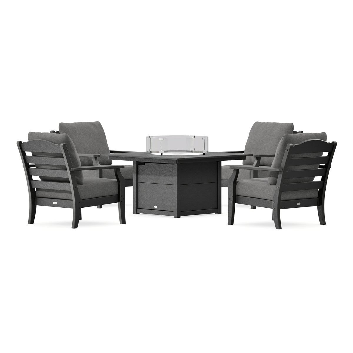 POLYWOOD Savannah 5-Piece Deep Seating Set with Fire Pit Table in Black