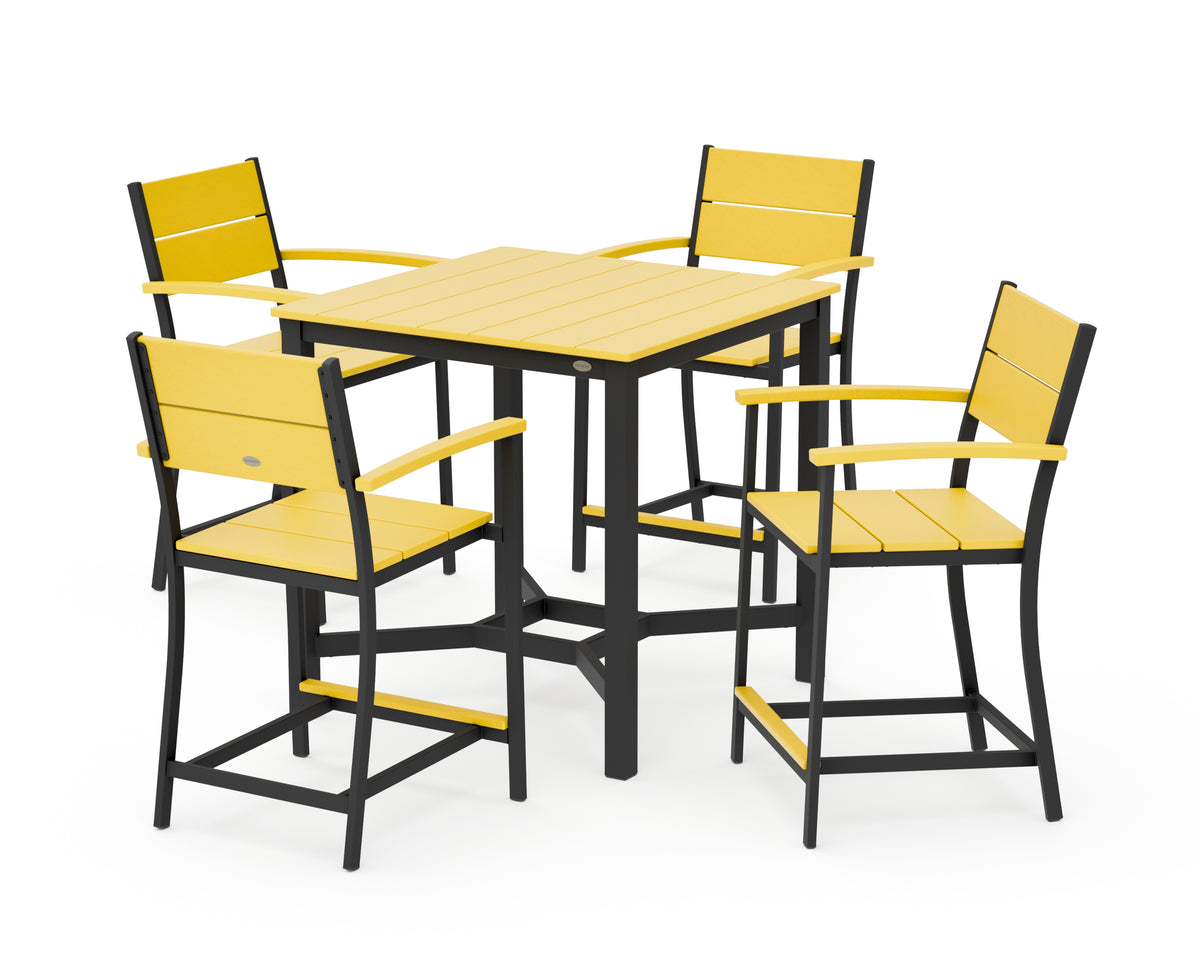 POLYWOOD Main Street 5-Piece Counter Set in Black / Lemon