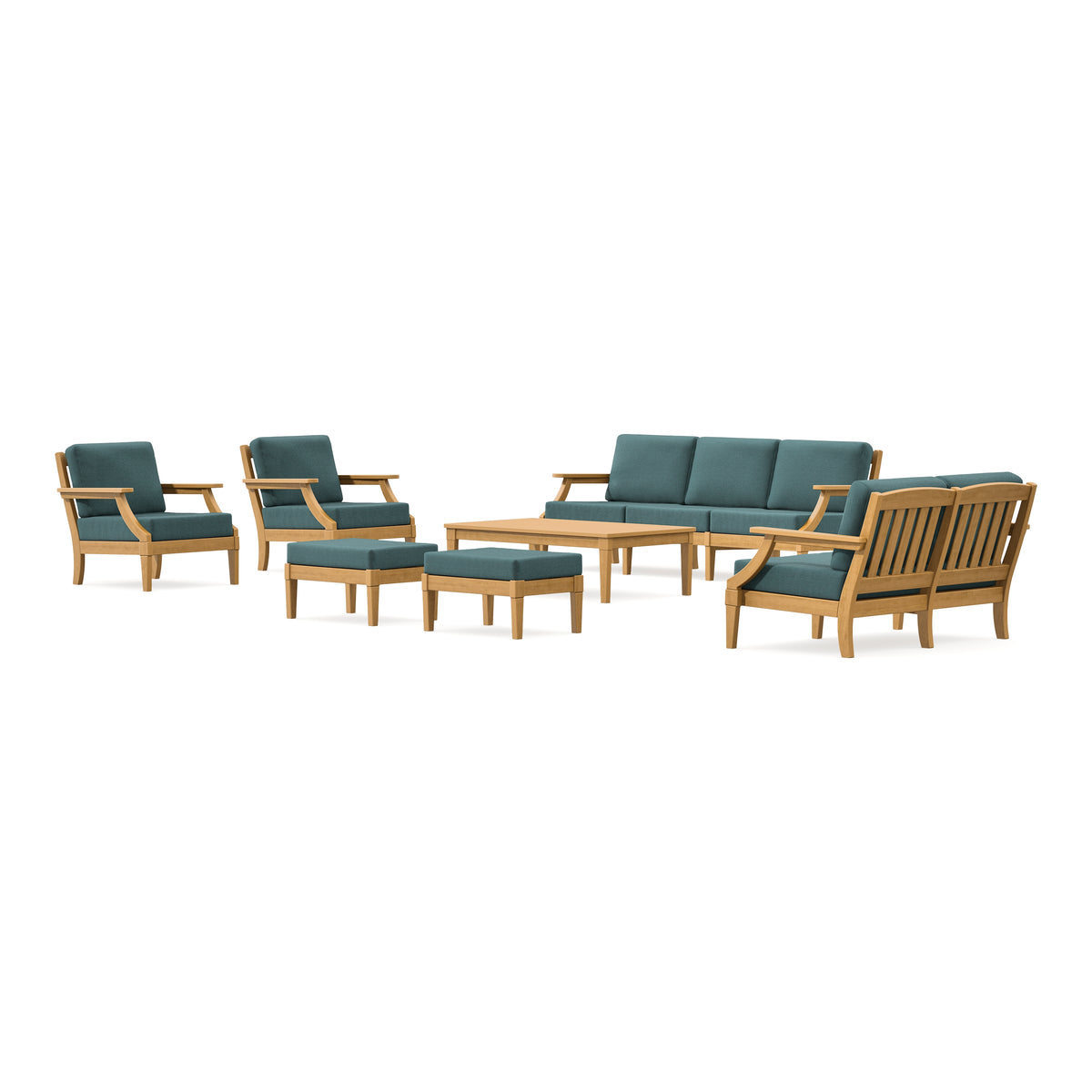 POLYWOOD PW Designer Series Estate 7-Piece Lounge Sofa Set in Natural / Ocean Teal