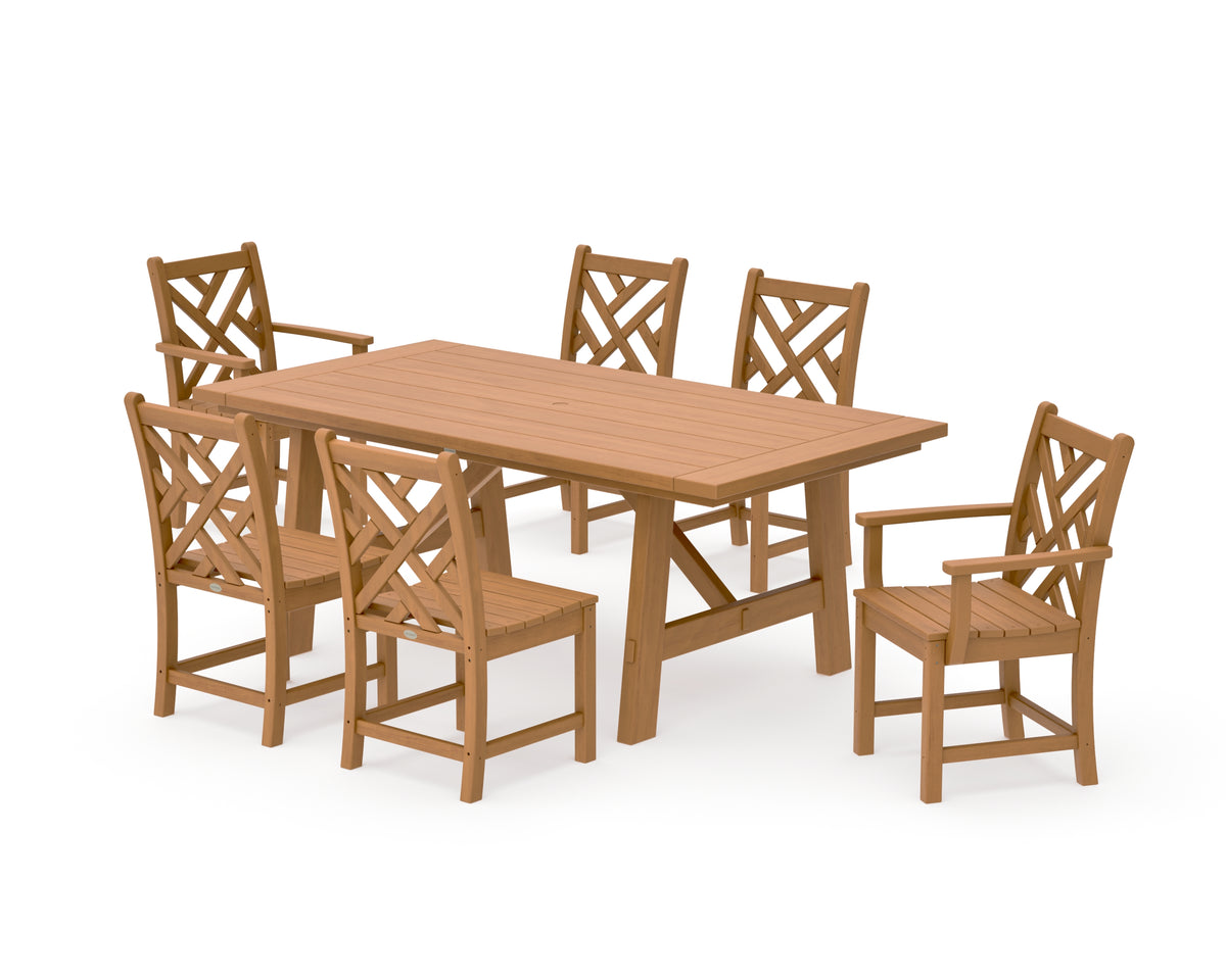 POLYWOOD Chippendale 7-Piece Rustic Farmhouse Dining Set in Natural