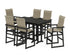 POLYWOOD EDGE Woven Highback Arm Chair 7-Piece Farmhouse Bar Set in Black / Dune Grass