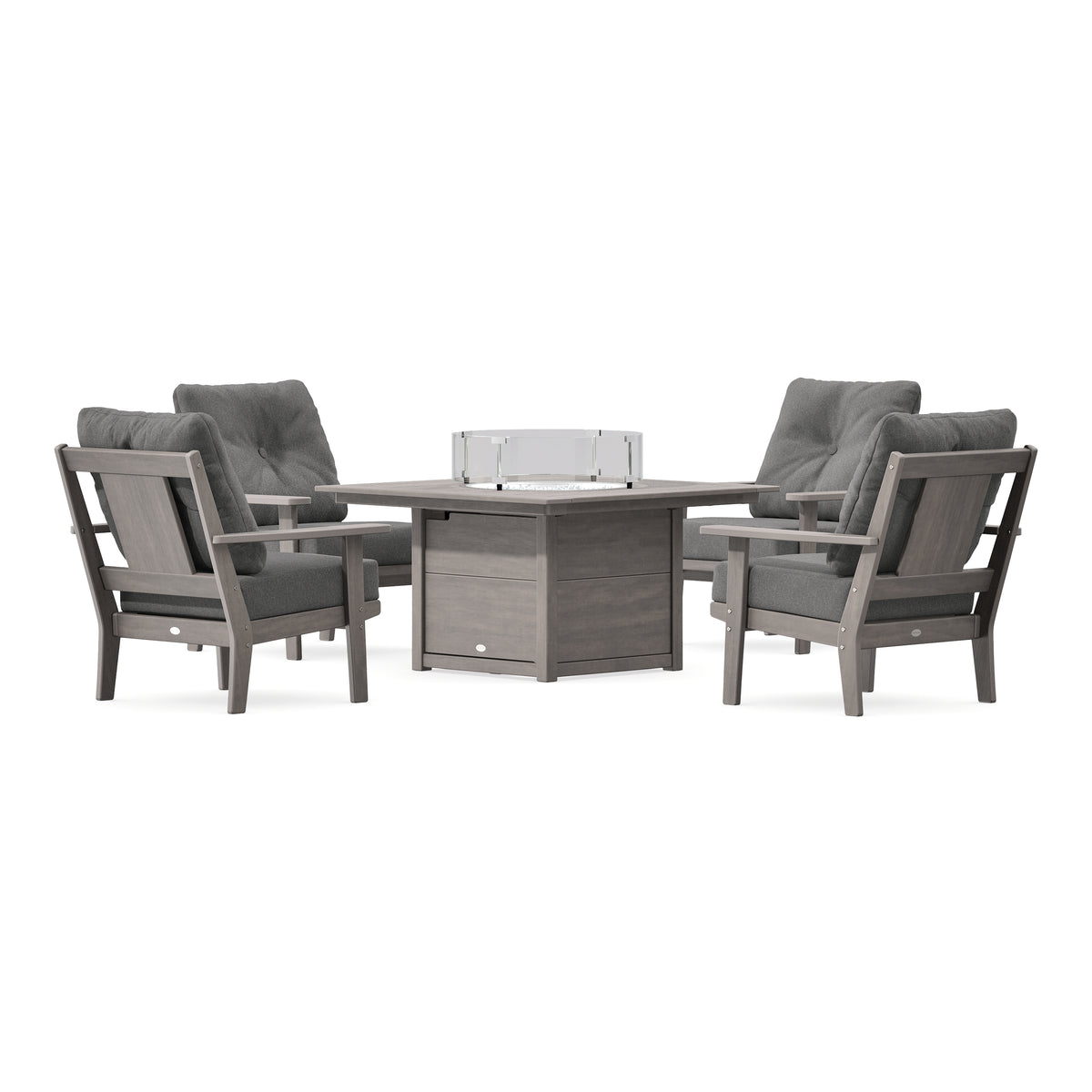 POLYWOOD Prairie 5-Piece Deep Seating Set with Fire Pit Table in Driftwood