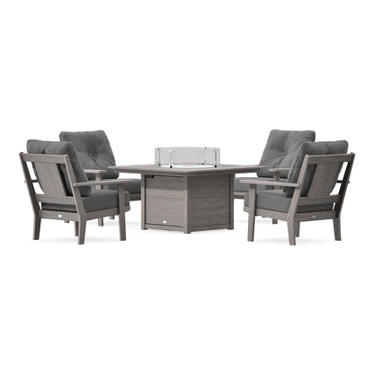 POLYWOOD Prairie 5-Piece Deep Seating Set with Fire Pit Table in Driftwood