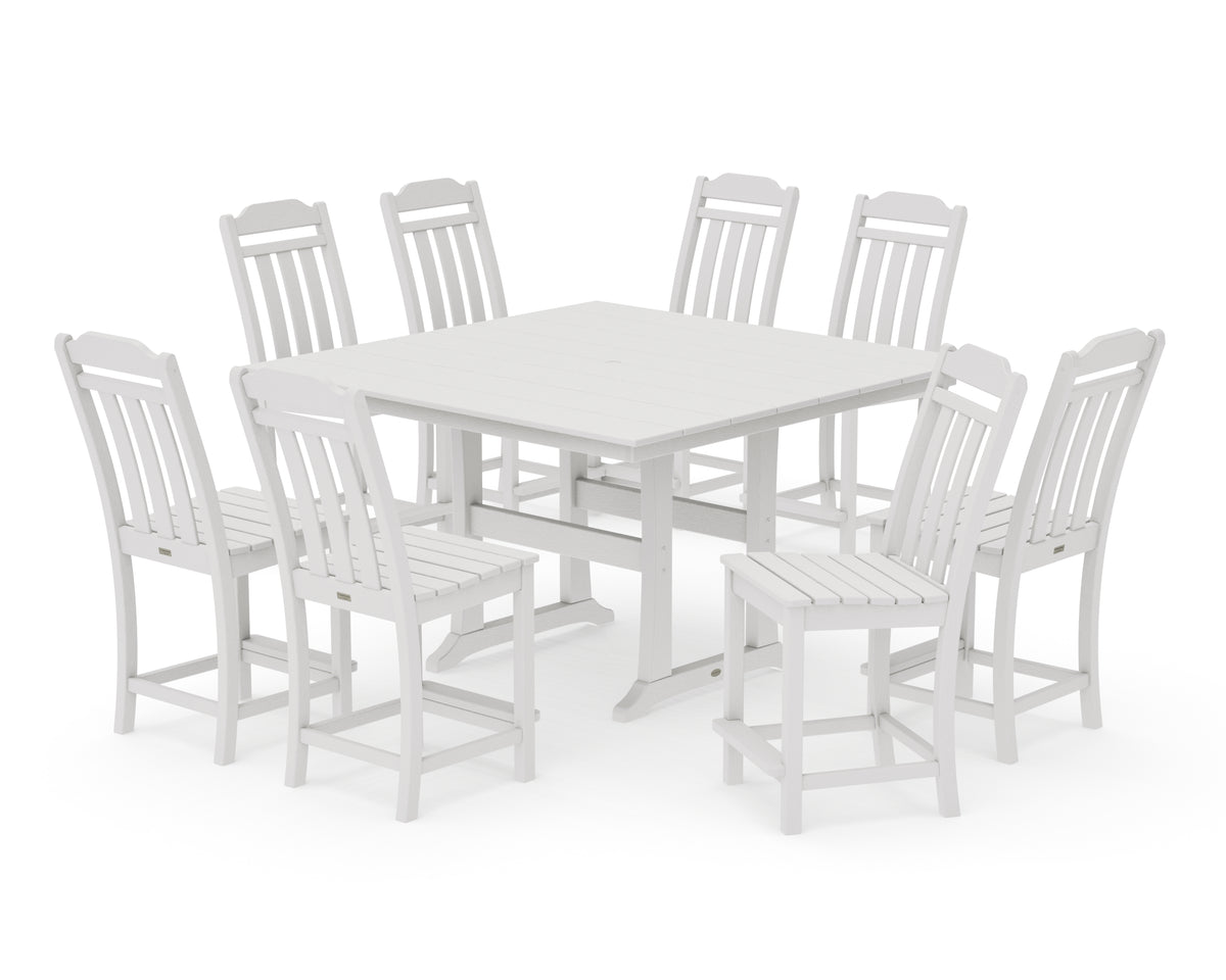 POLYWOOD Country Living Cottage 9-Piece Square Farmhouse Side Chair Counter Set with Trestle Legs in Vintage White