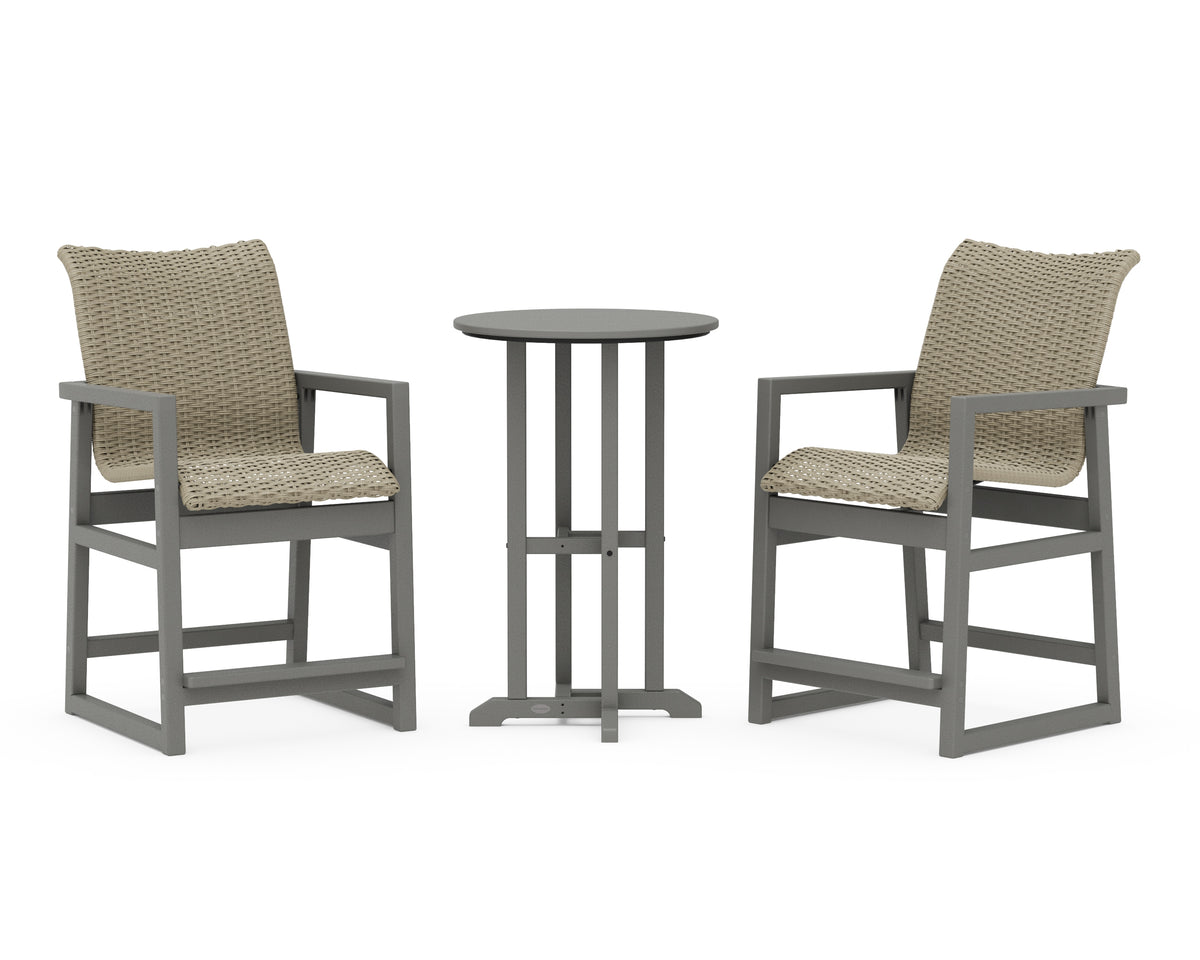 POLYWOOD EDGE Woven 3-Piece Farmhouse Counter Set in Slate Grey / Dune Grass