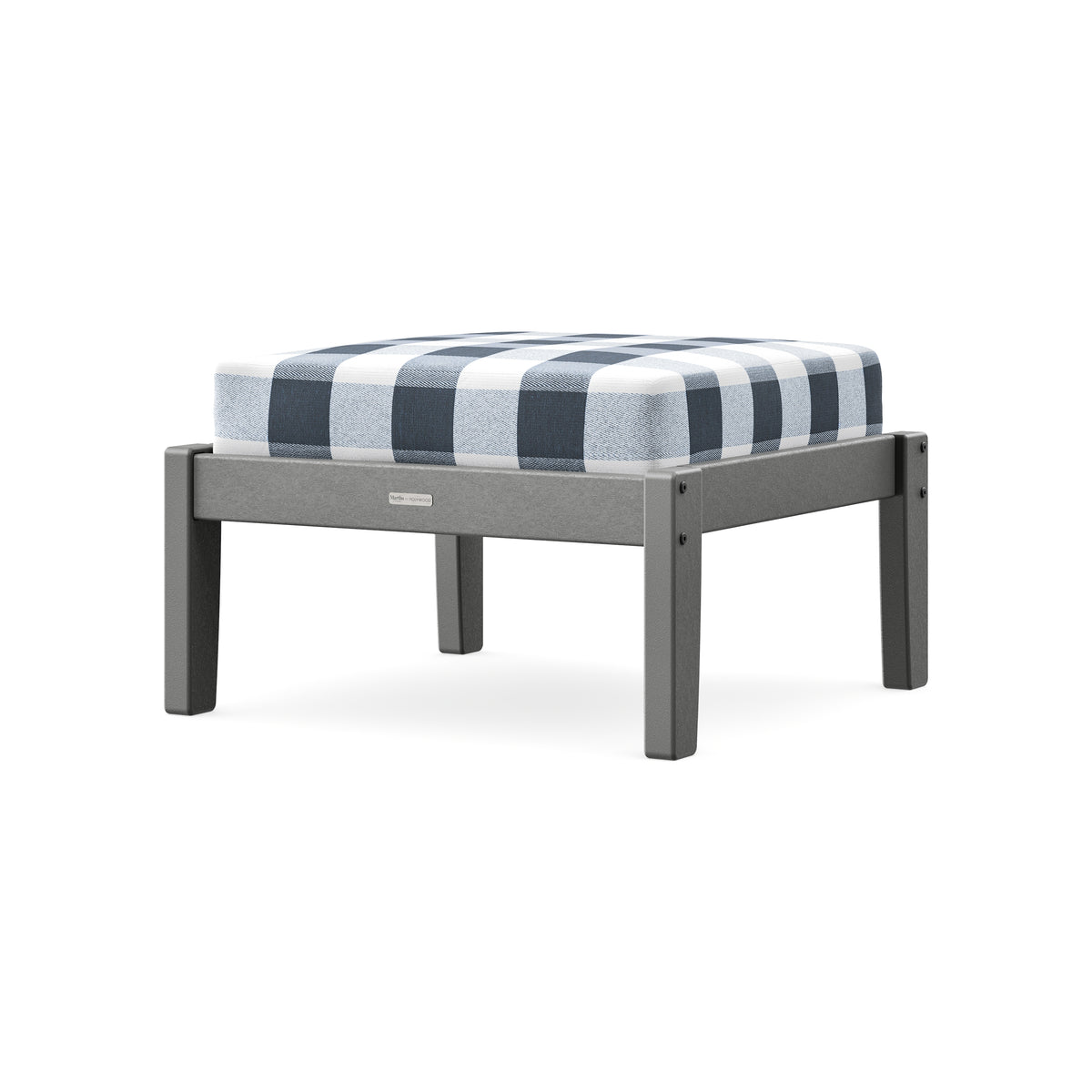 POLYWOOD Chinoiserie Deep Seating Ottoman in Slate Grey / Buffalo Plaid Marine Indigo