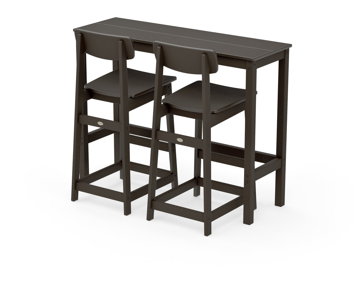 POLYWOOD Modern Studio Urban Bar Chair 3-Piece Balcony Set in Vintage Coffee