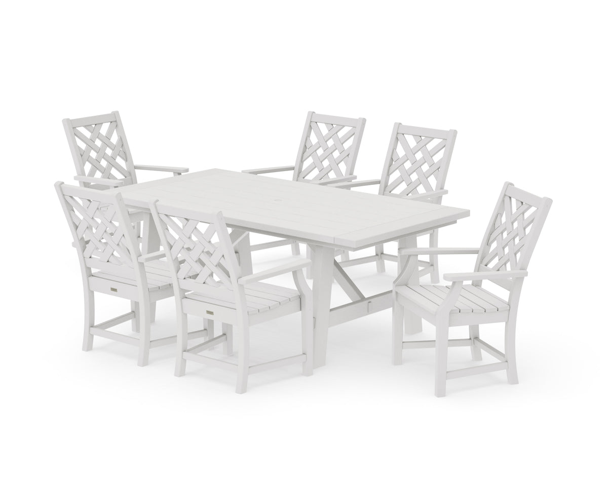 POLYWOOD Wovendale Arm Chair 7-Piece Rustic Farmhouse Dining Set in Vintage White